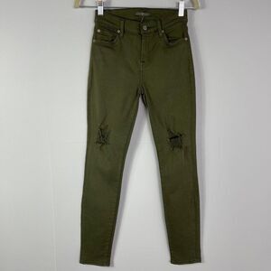 7 For All Mankind Ripped Skinny Fit Jeans, size 24, Green